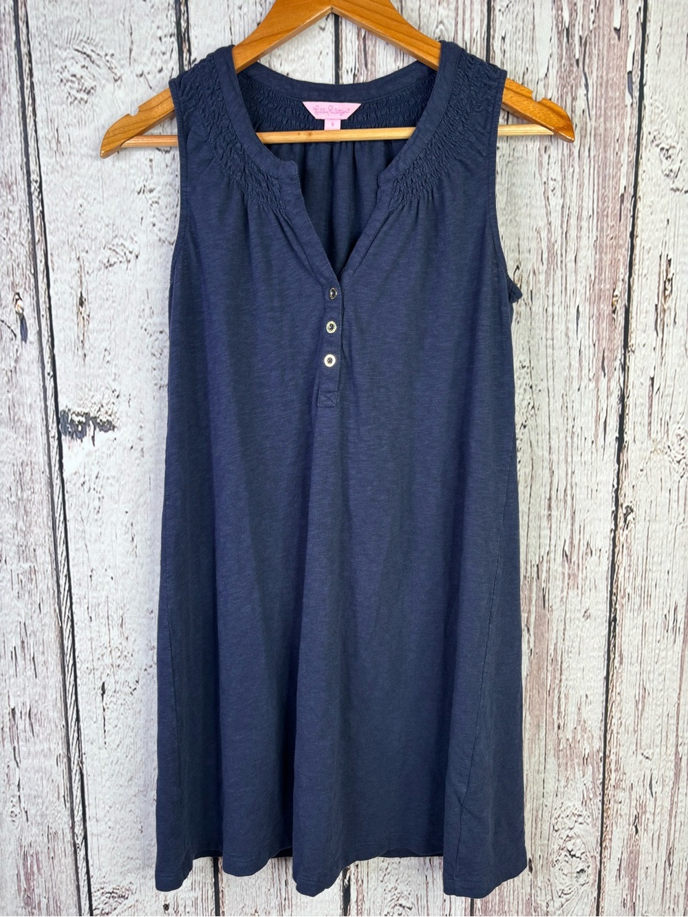 Lilly Pulitzer  Small Navy Blue Mini Shift Dress Gold-Tone Buttons‎ Sleeveless